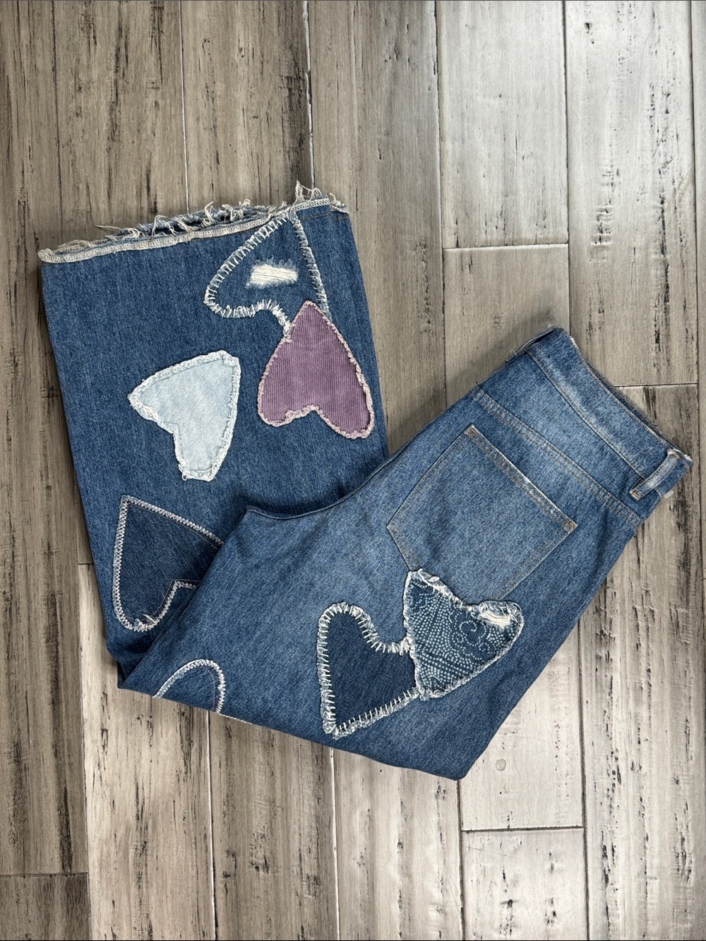 FREE PEOPLE WE THE FREE PIECE OF MY HEART PATCHWORK DISTRESSED WIDE LEG JEANS - Picture 10 of 14